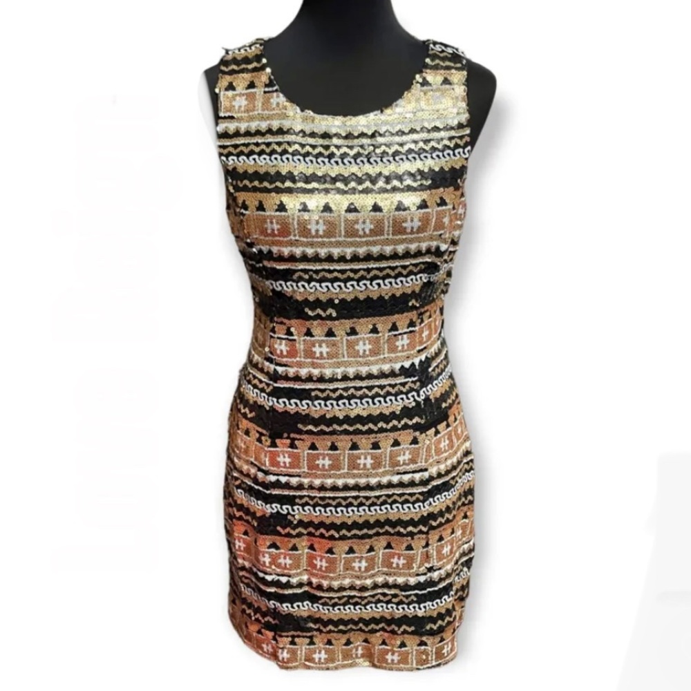 NEW Love Reign gold/black sequin open back dress